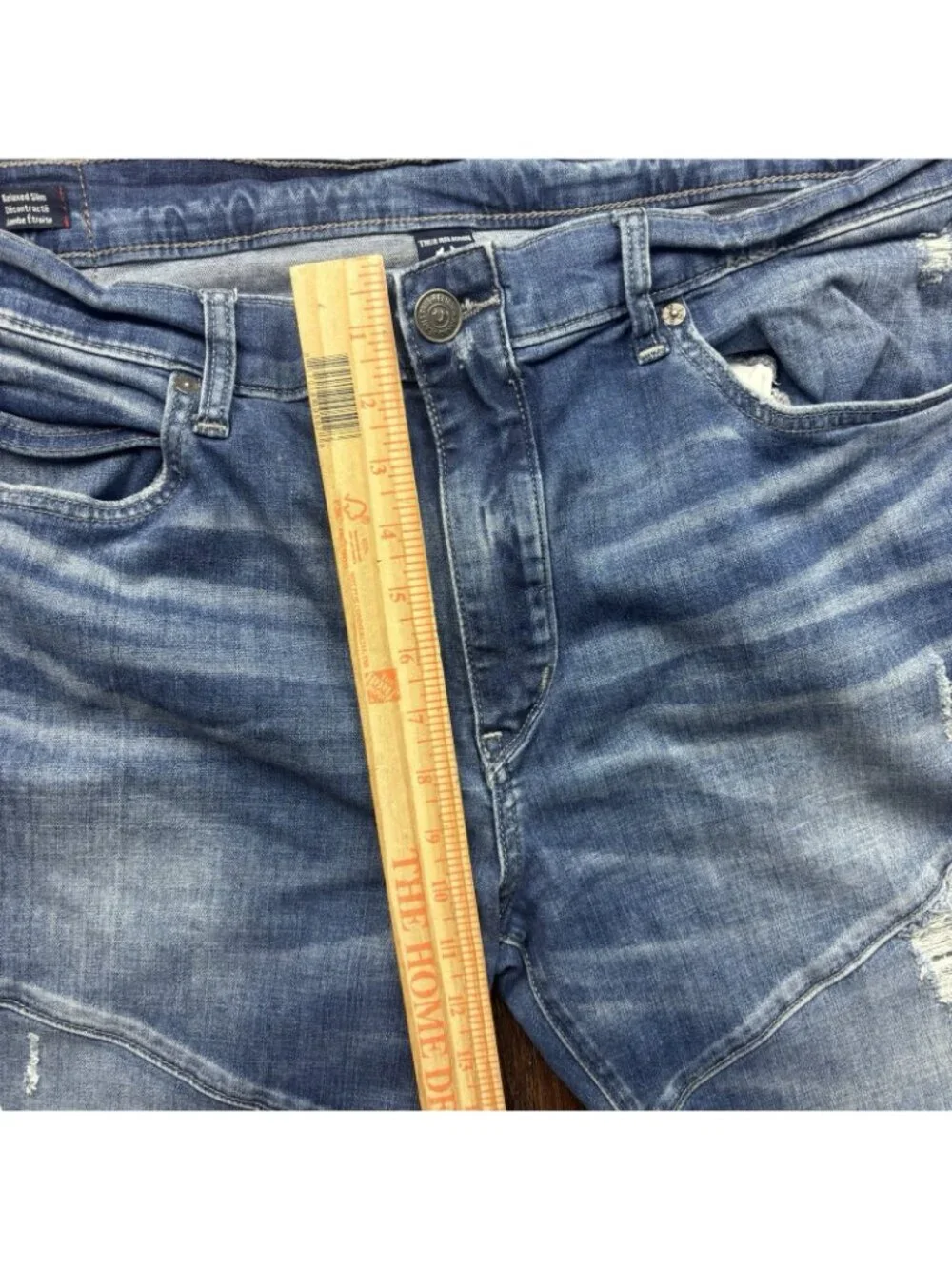 True Religion Geno Relaxed Slim Biker Jeans Distressed Medium Wash Men’s Size 38